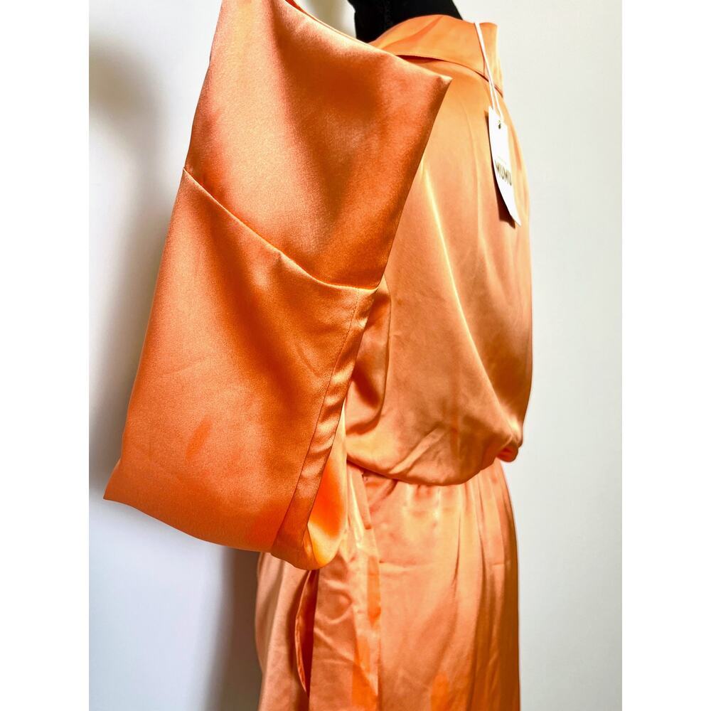 Show Me Your Mumu Clara Collared Mini Dress in Cantaloupe Luxe Satin Small Lined - Picture 5 of 6